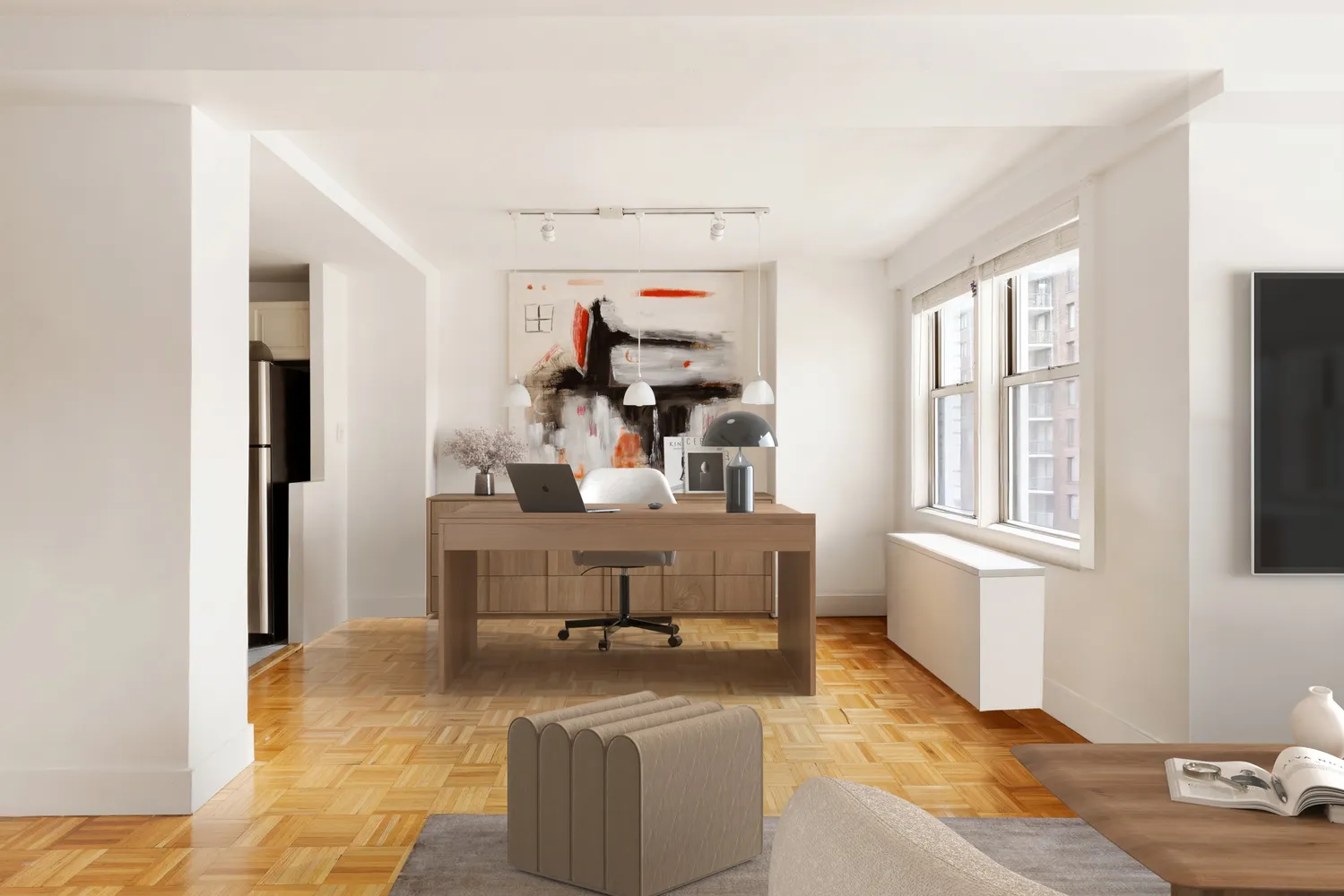 a living room with furniture and a window