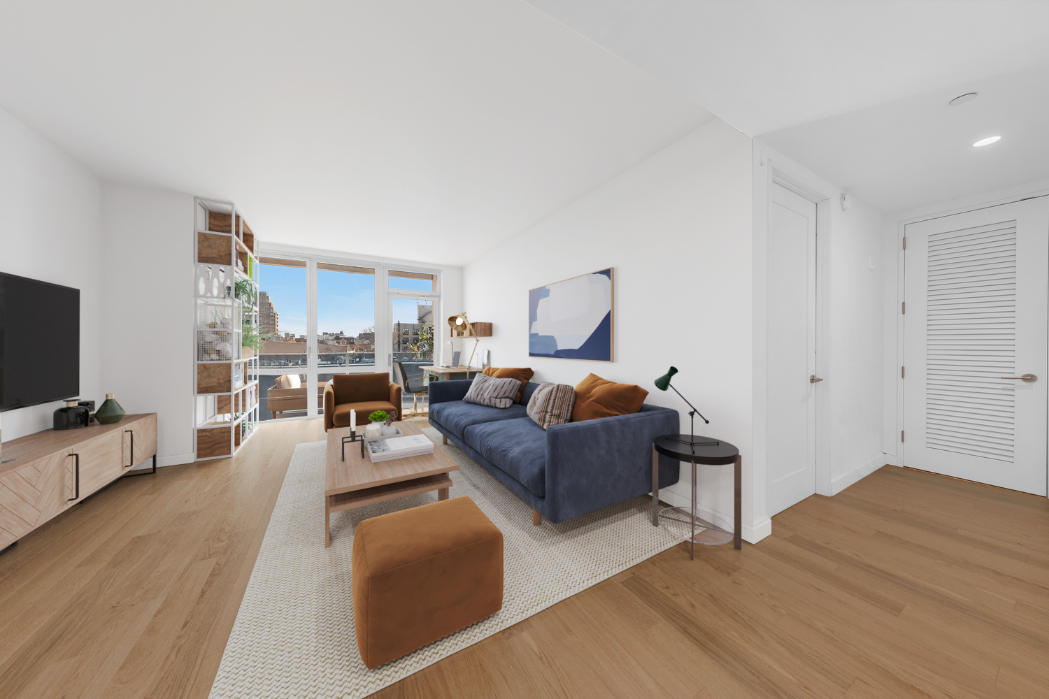 34 North 7th Street, Unit 6Y Brooklyn, NY 11249 - Photo 3 of 20 a living room with furniture and a flat screen tv