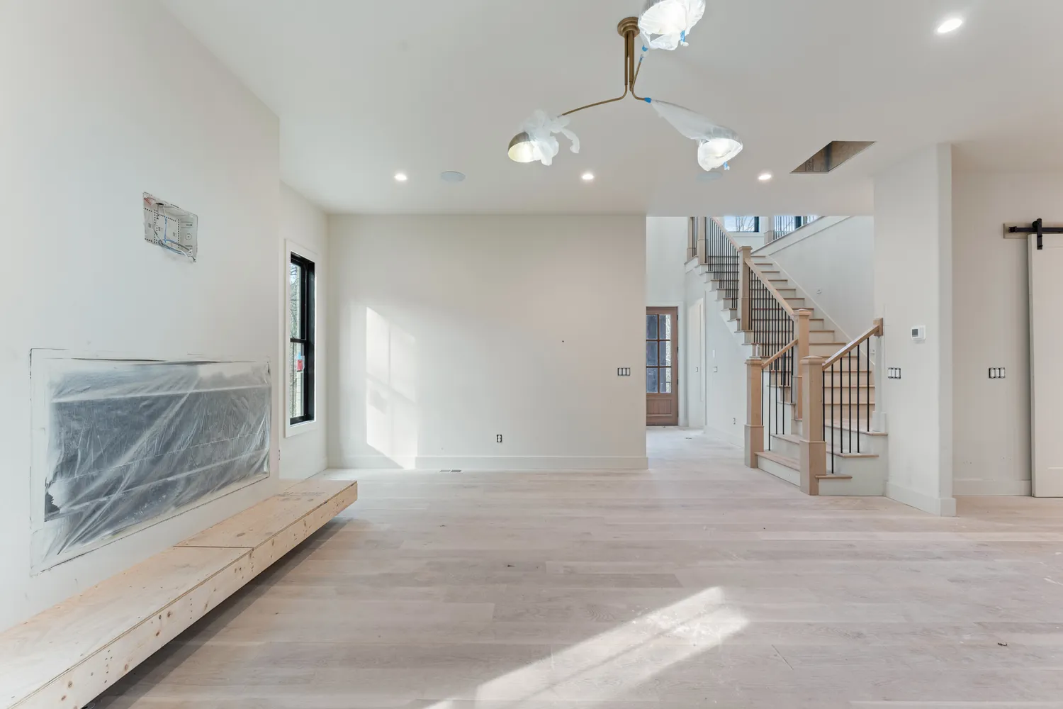 a large kitchen with cabinets