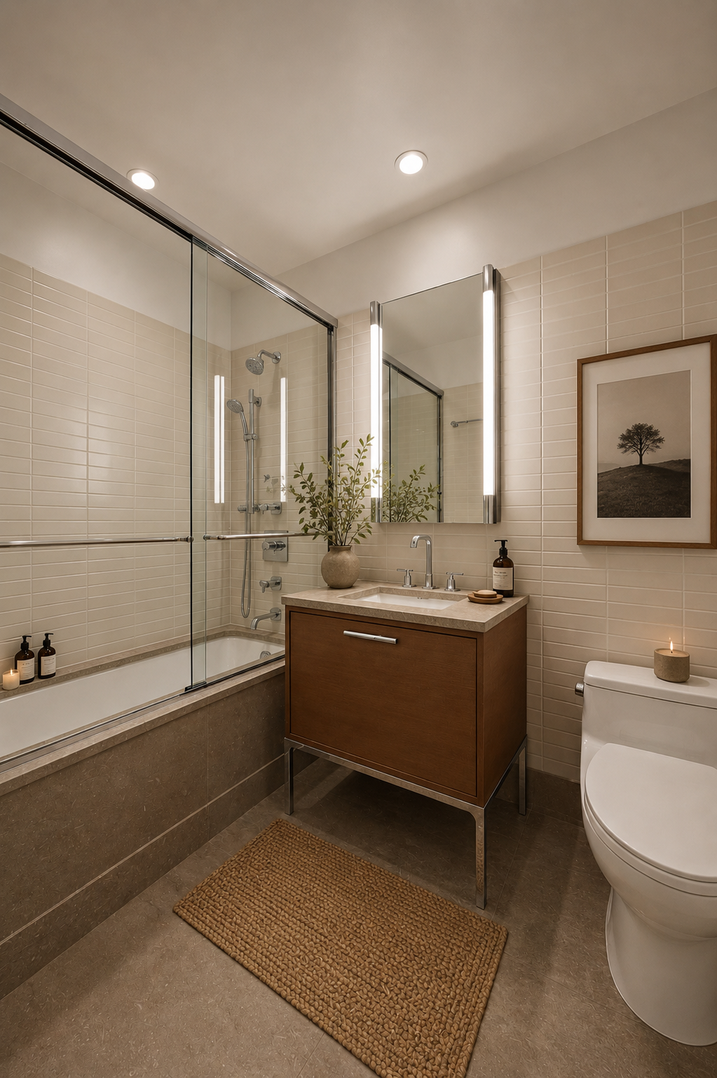 177 9th Avenue, Unit 3K Manhattan, NY 10011 - Photo 8 of 14 a bathroom with a tub sink toilet and mirror