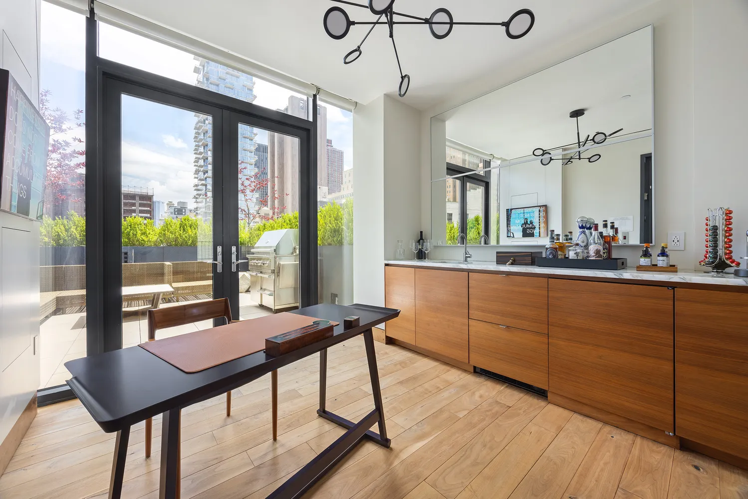 a view of a room with furniture and windows