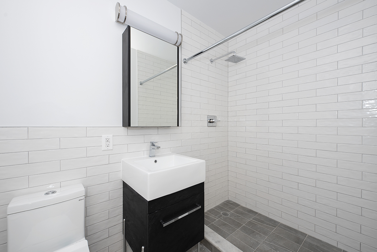 216 Boerum Street, Unit 3B Brooklyn, NY 11206 - Photo 7 of 10 a bathroom with a sink toilet and mirror