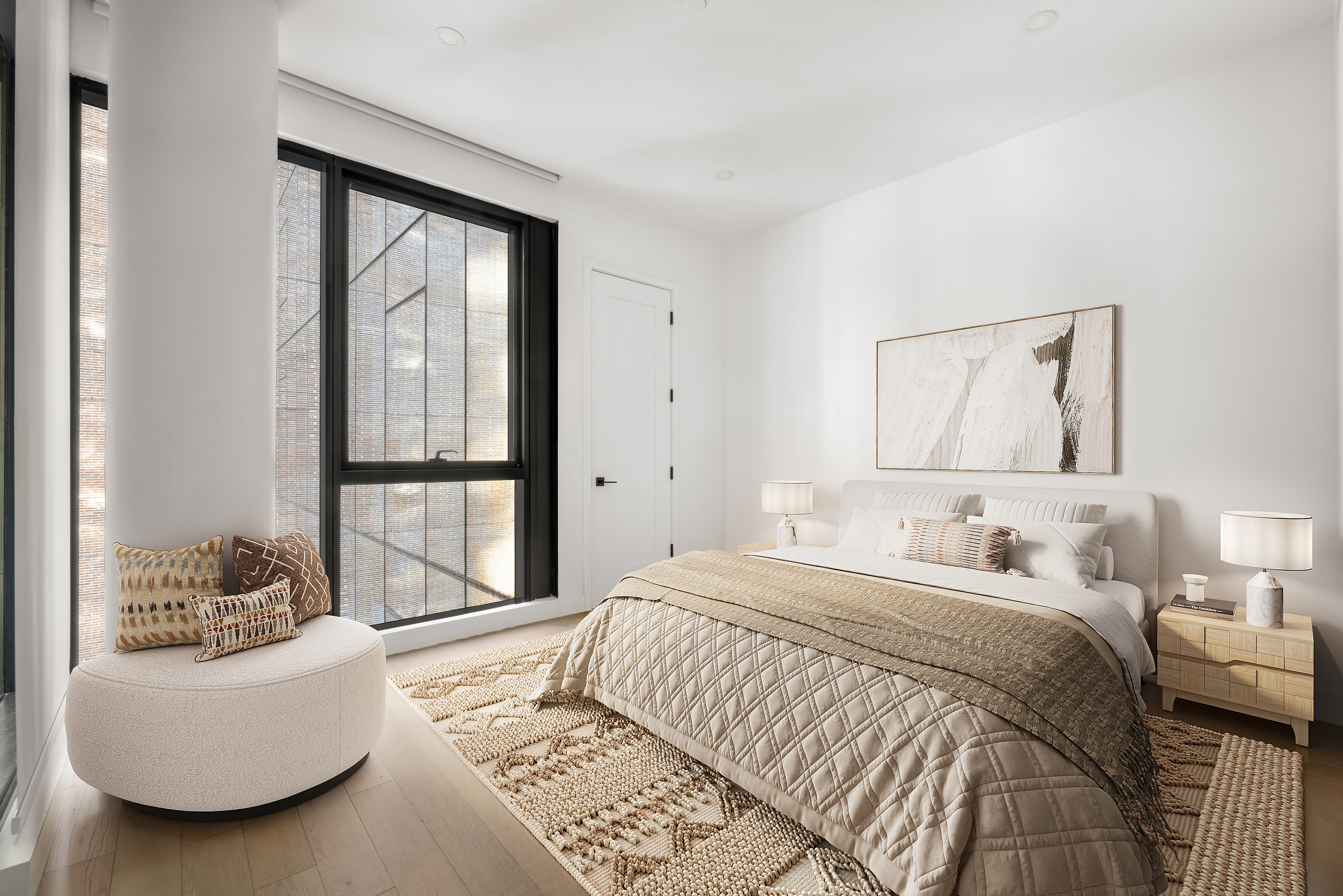 4507 Court Square, Unit 6A Queens, NY 11101 - Photo 3 of 19 a bedroom with a balcony a bed and a couch