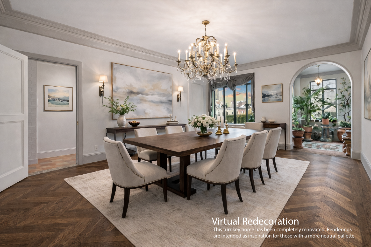 145-146 Central Park West, Unit 5G Manhattan, NY 10023 - Photo 4 of 18 a view of a dining room with furniture a chandelier and wooden floor