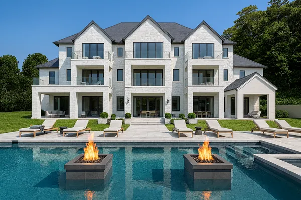 a view of an house with patio and a yard