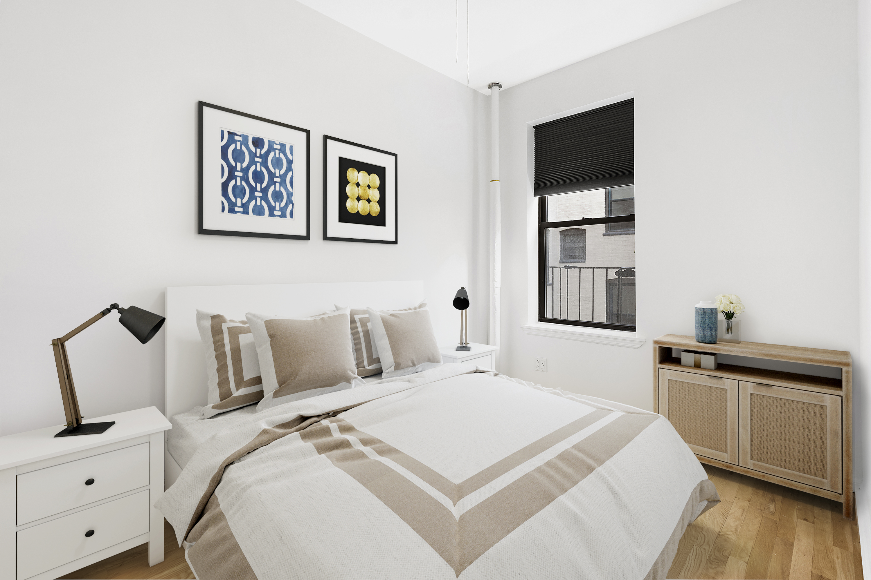 26 Butler Place, Unit 39 Brooklyn, NY 11238 - Photo 2 of 6 a bedroom with a bed and a television