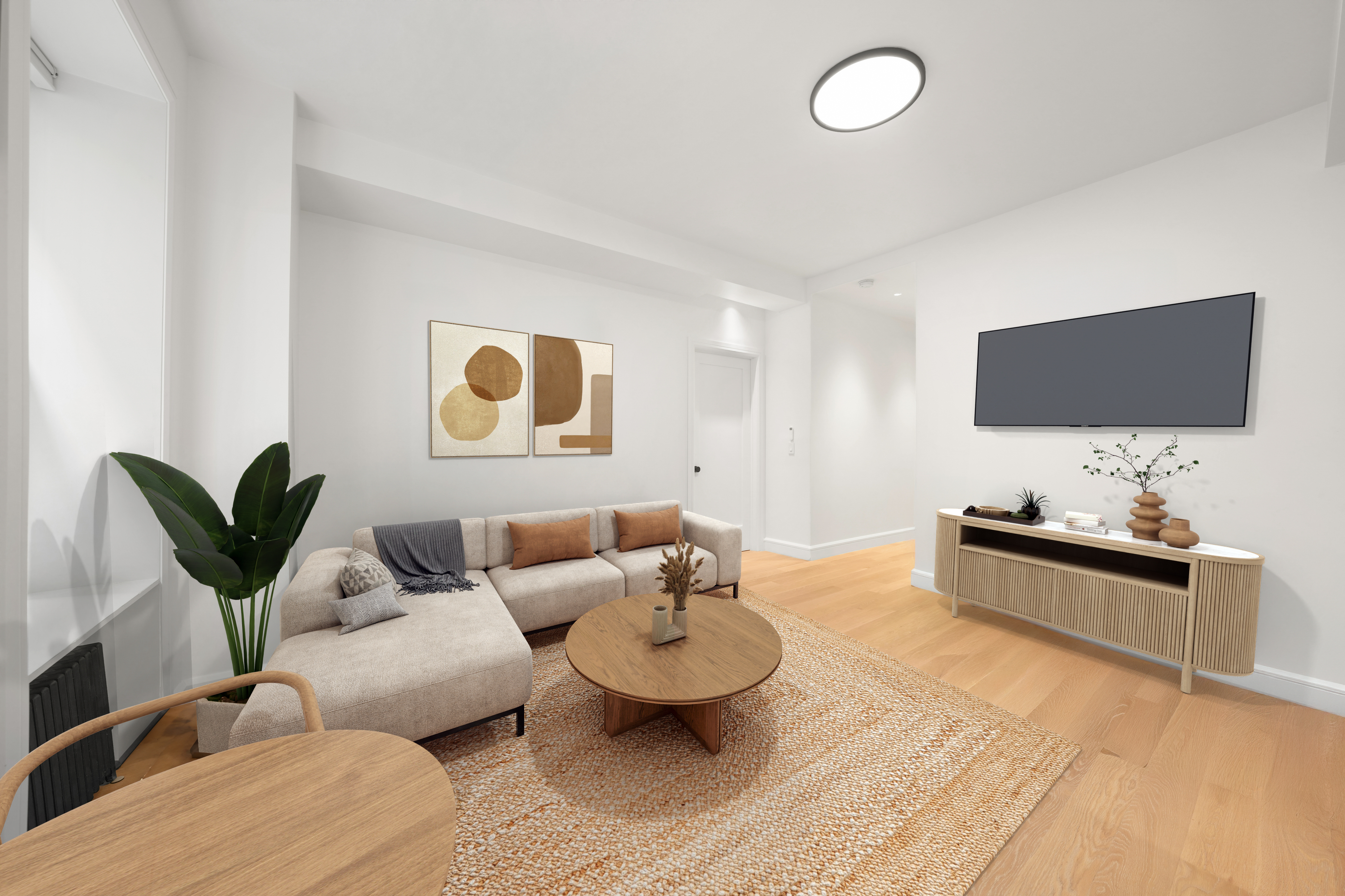 176 West 87th Street, Unit 1H Manhattan, NY 10024 - Photo 2 of 19 a living room with furniture and a flat screen tv