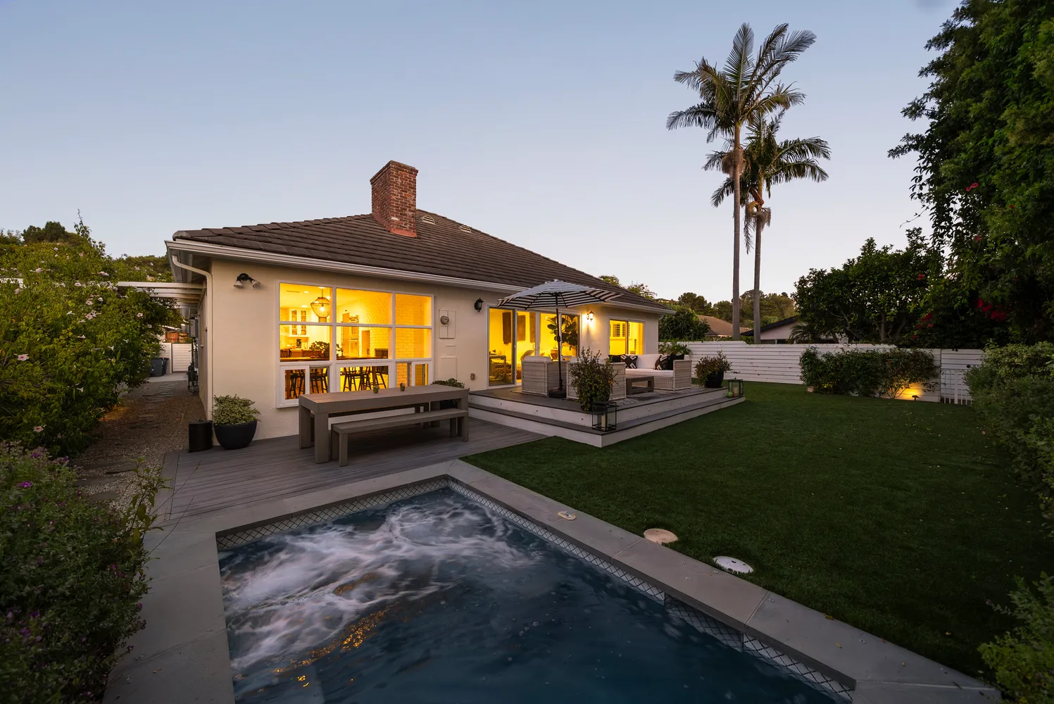a view of a garden with a slide