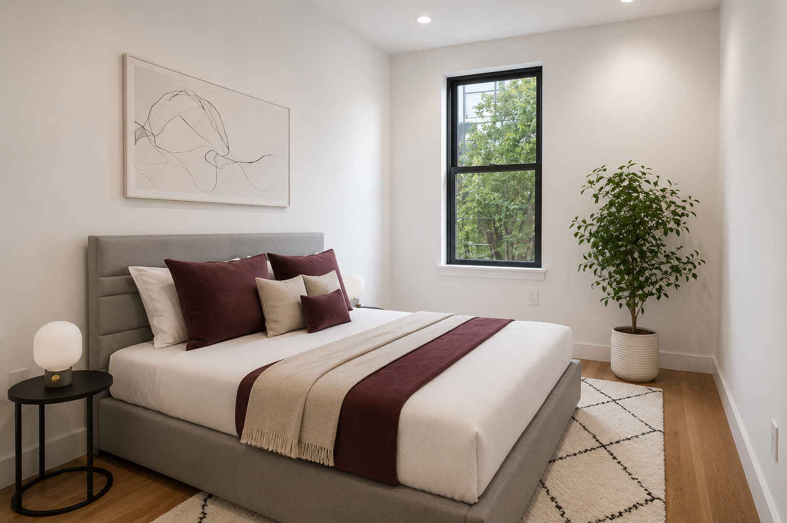 64 Granite Street, Unit 2 Brooklyn, NY 11207 - Photo 8 of 8 a bedroom with bed and a potted plant