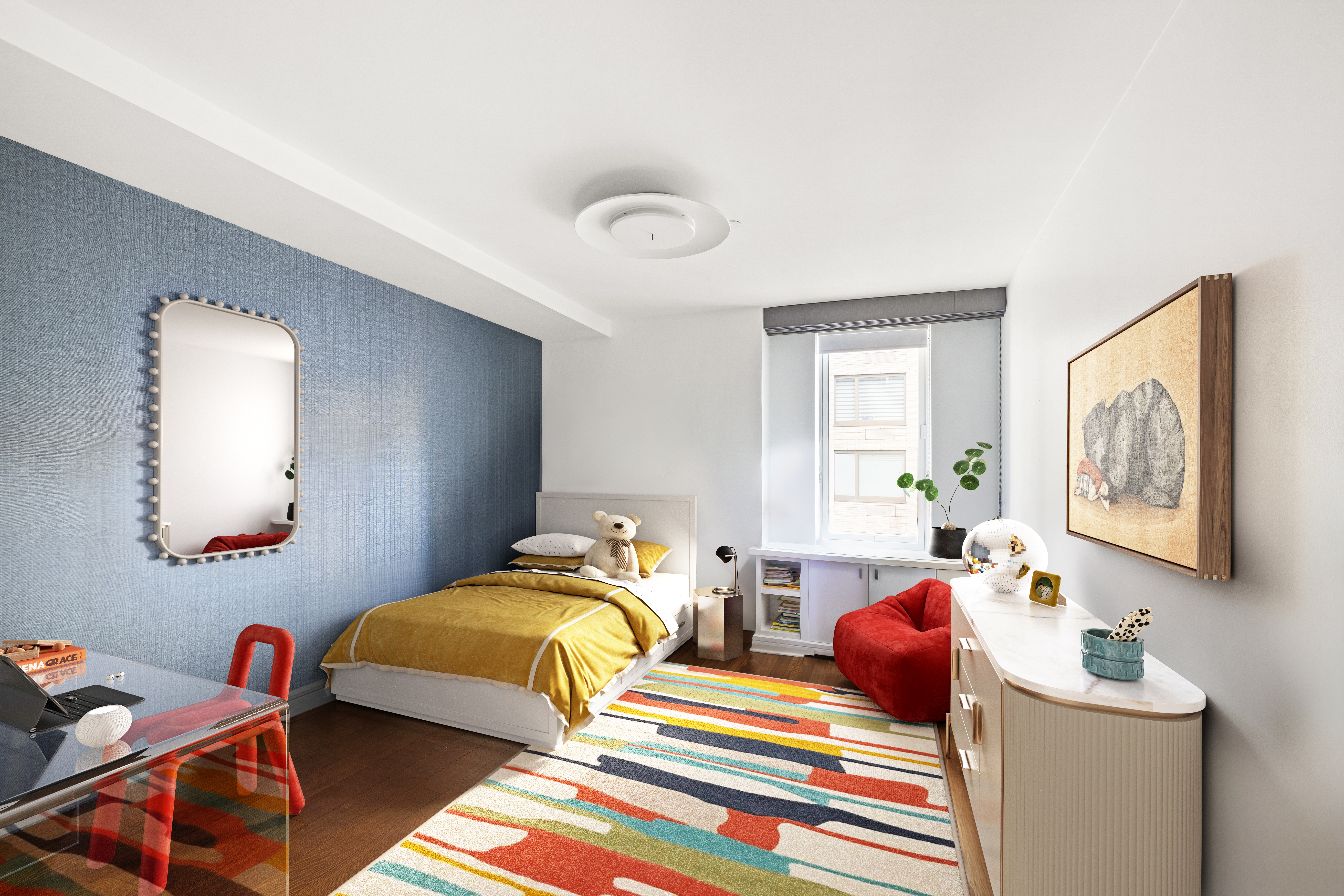 80 Riverside Boulevard, Unit 7E Manhattan, NY 10069 - Photo 8 of 12 a bedroom with two beds and painted walls