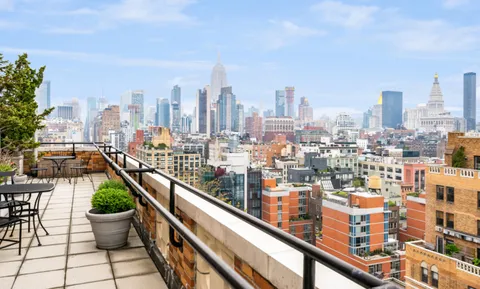 a city view with tall buildings