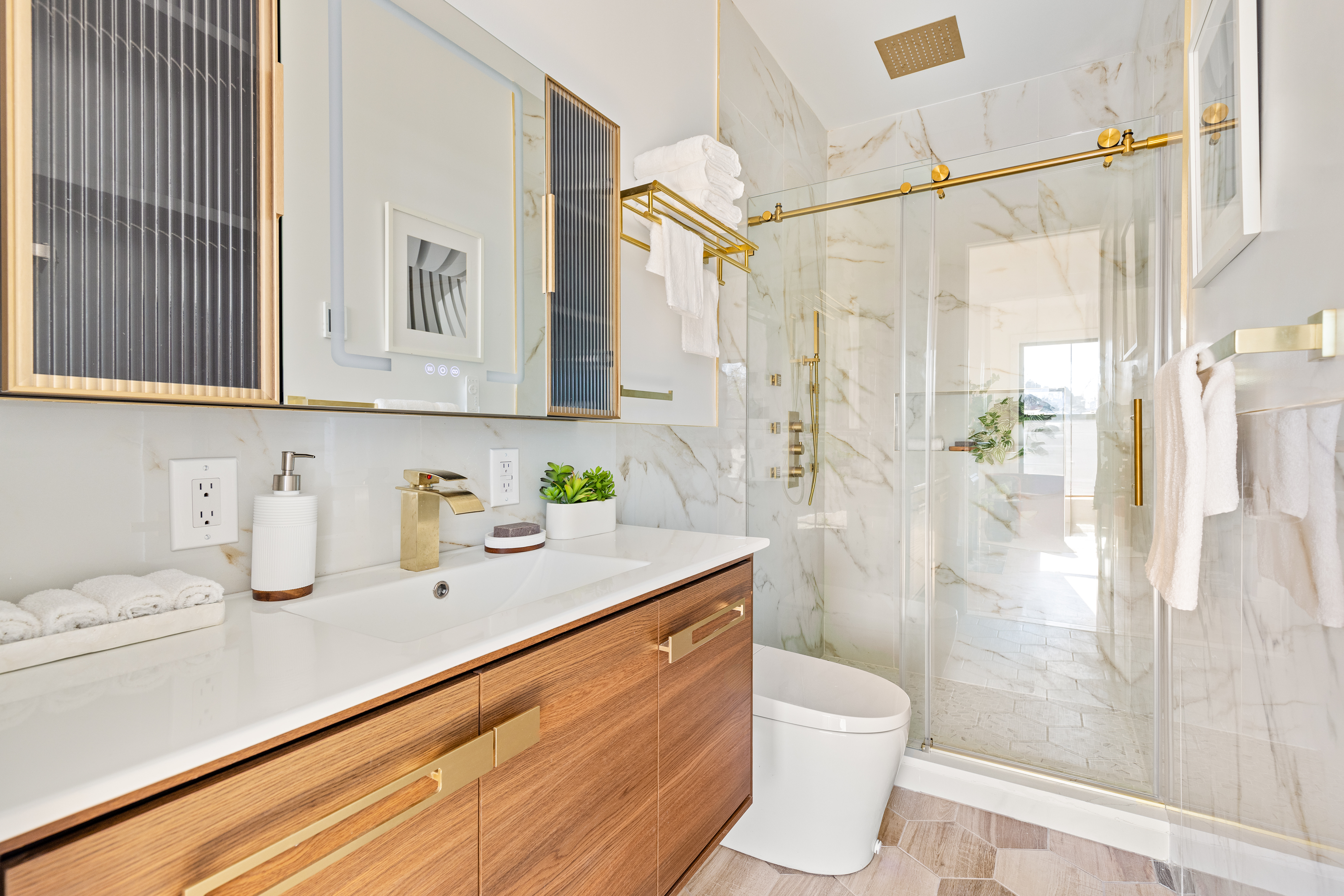 662 Decatur Street Brooklyn, NY 11233 - Photo 6 of 13 a bathroom with a granite countertop sink a toilet and shower