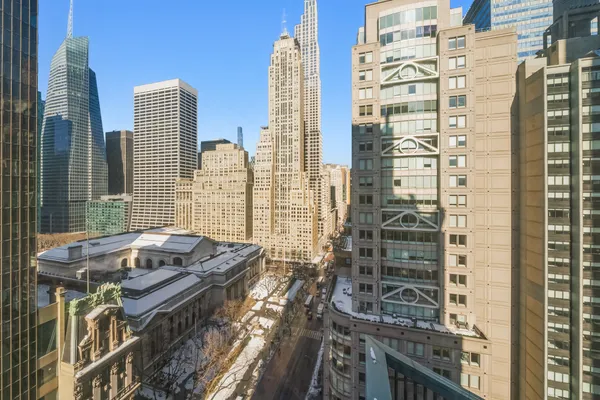 a view of a city with tall buildings