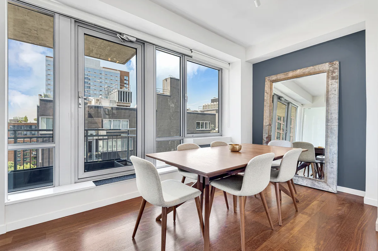 444 West 19th Street, Unit PH1 Manhattan, NY 10011 - Photo 3 of 8 a dining room with furniture window and wooden floor