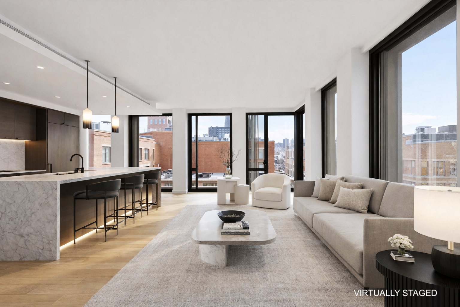 100 Barrow Street, Unit 11A Manhattan, NY 10014 - Photo 4 of 16 a living room with furniture and large windows