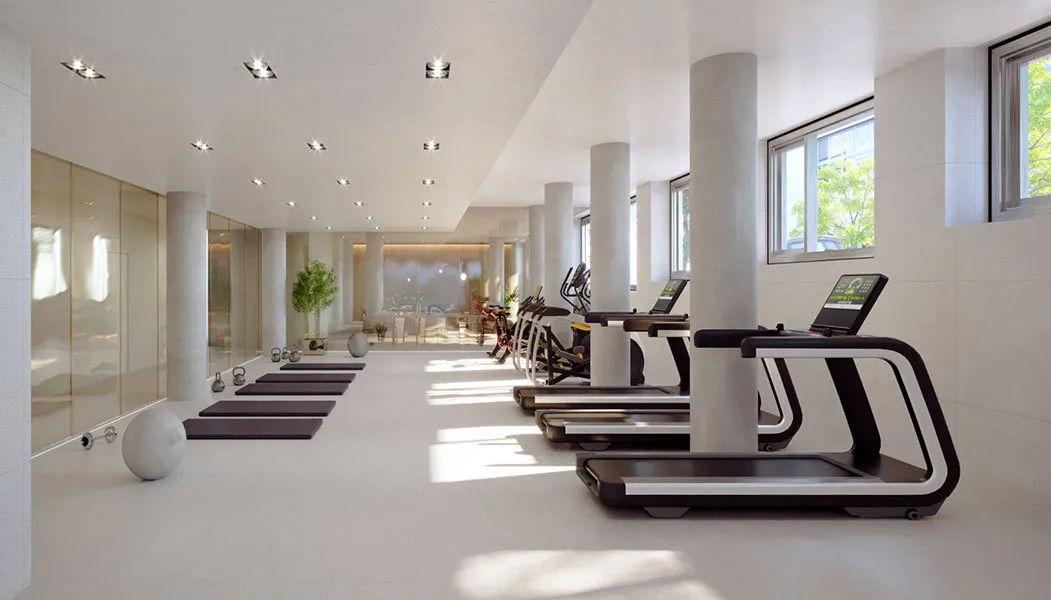 a view of lobby with gym equipment