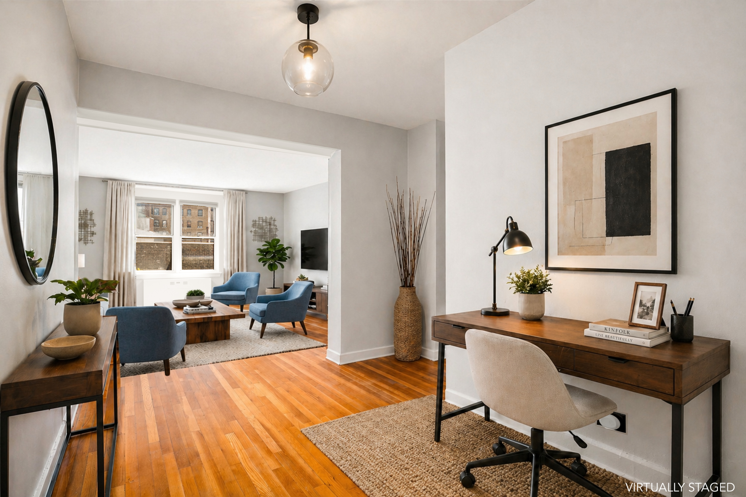a living room with furniture and a window