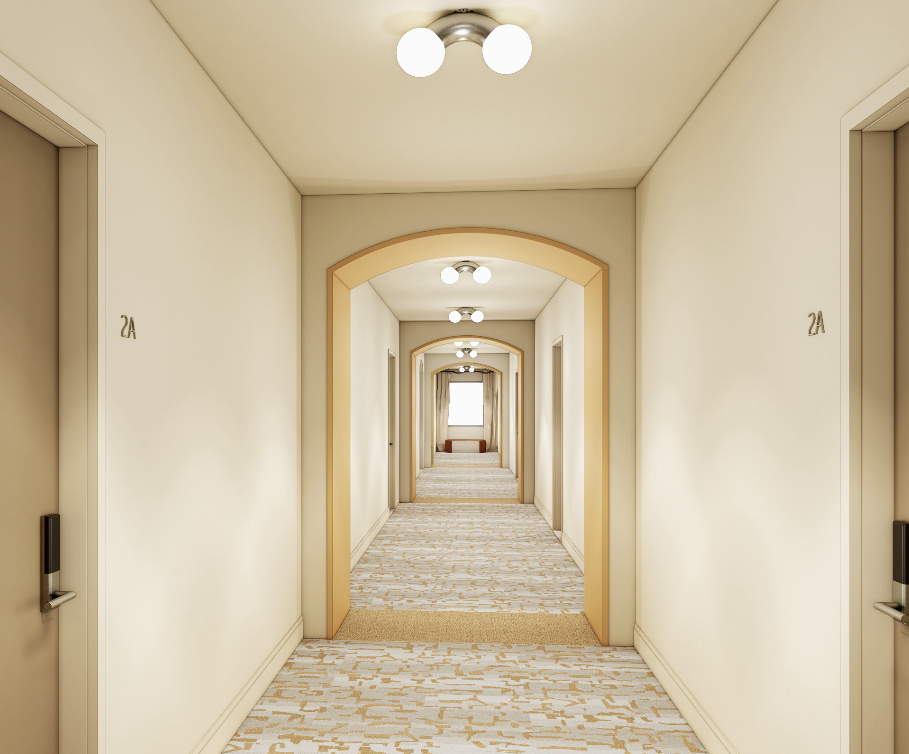 194 East 2nd Street, Unit 5L Manhattan, NY 10009 - Photo 7 of 12 a view of a hallway with a glass door and a window