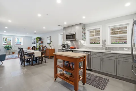 a kitchen with lots of counter top space