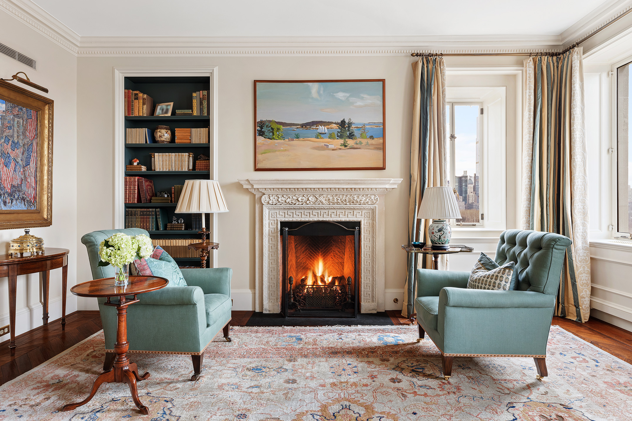 953 5th Avenue, Unit PH Manhattan, NY 10075 - Photo 5 of 27 a living room with furniture and a fireplace