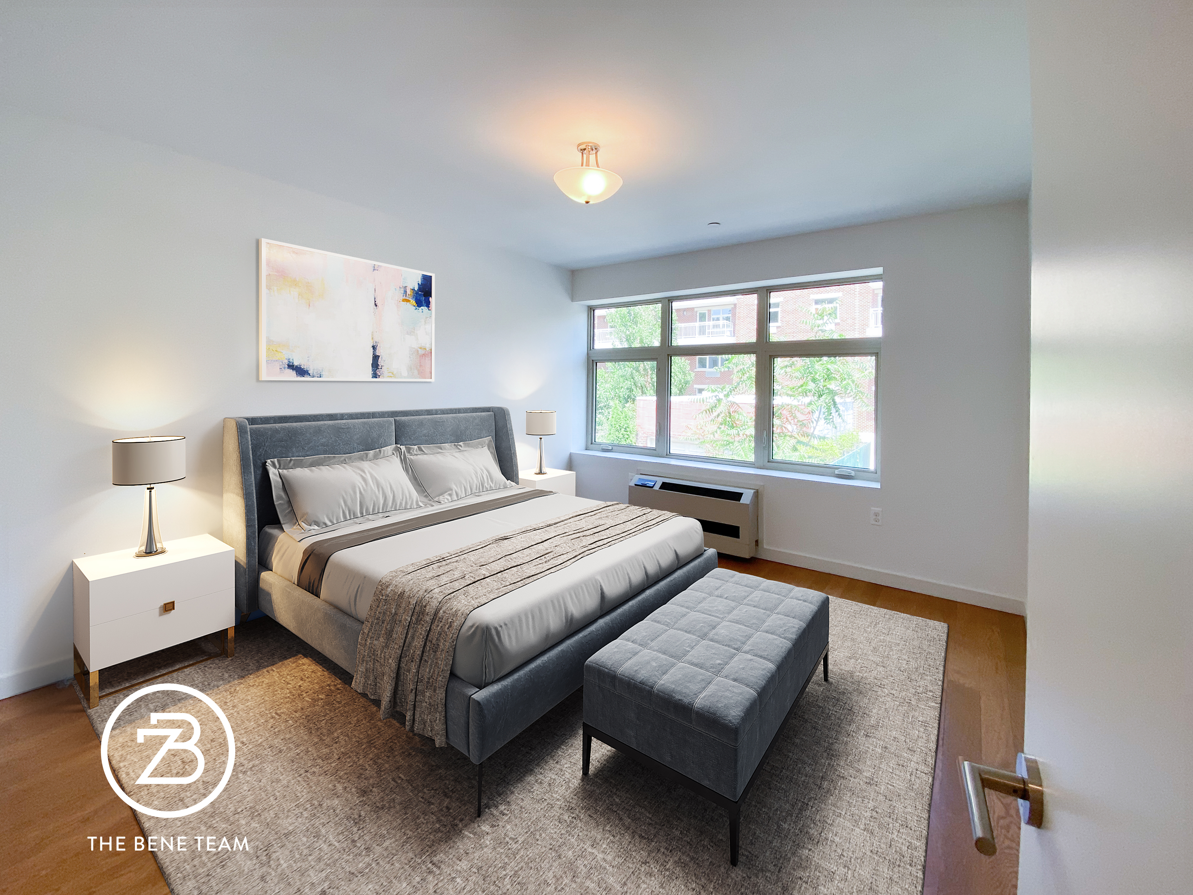 14-25 27th Avenue, Unit 3A Queens, NY 11102 - Photo 3 of 9 a bedroom with a bed and a lamp on table