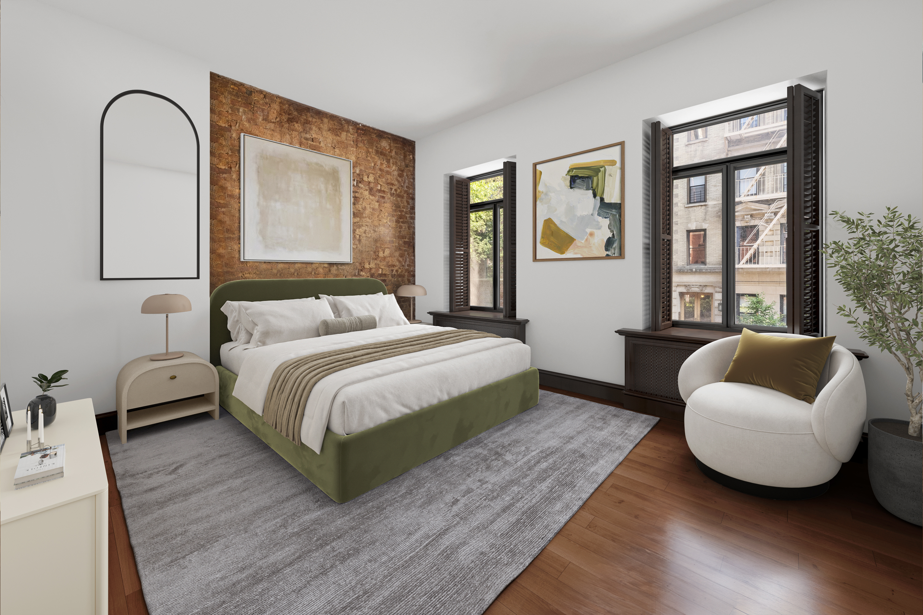 228 West 21st Street, Unit 2 Manhattan, NY 10011 - Photo 6 of 14 a bedroom with a bed and wooden floor