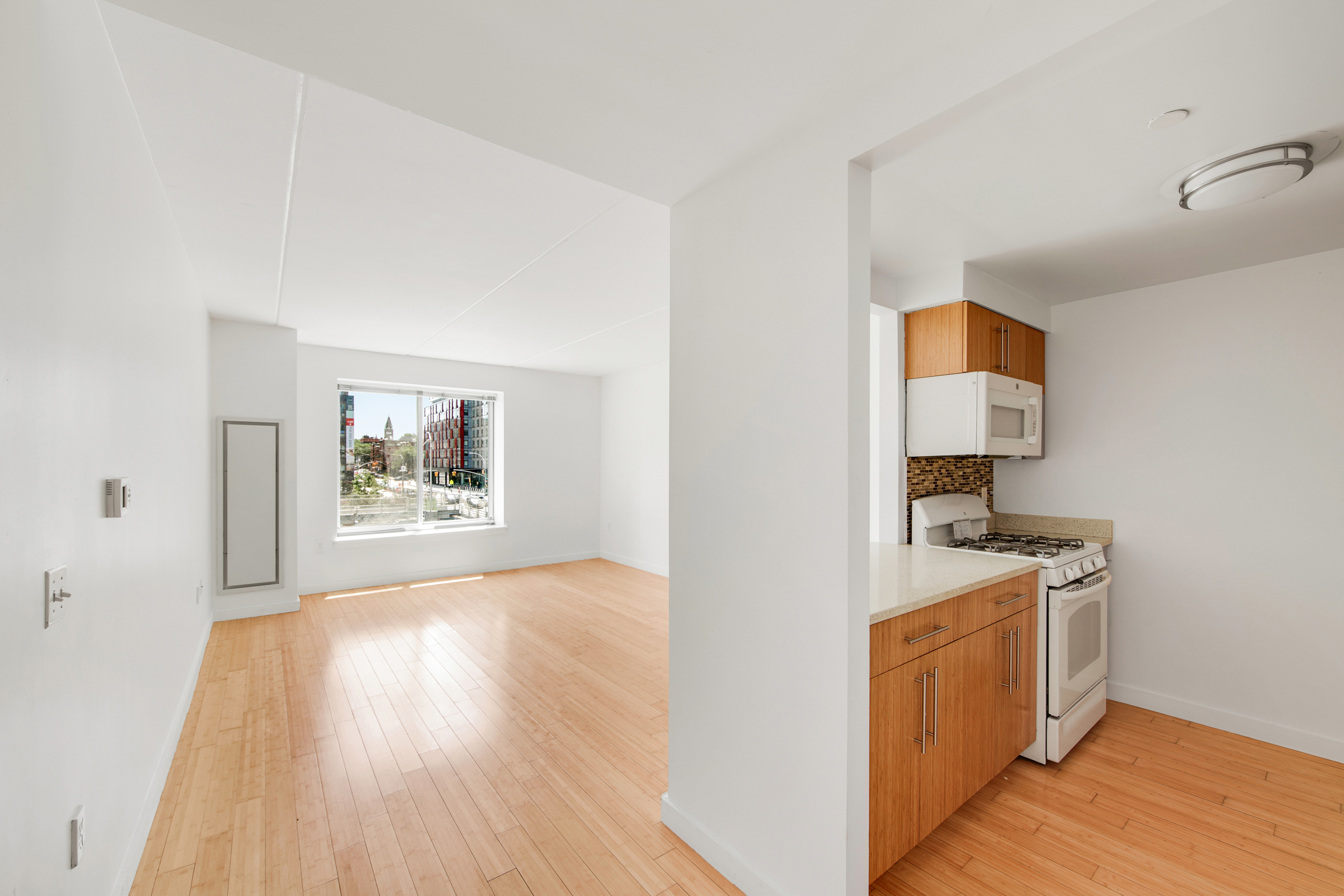 212 South Oxford Street, Unit 2E Brooklyn, NY 11217 - Photo 7 of 18 a view of a kitchen with a sink wooden floor and a window