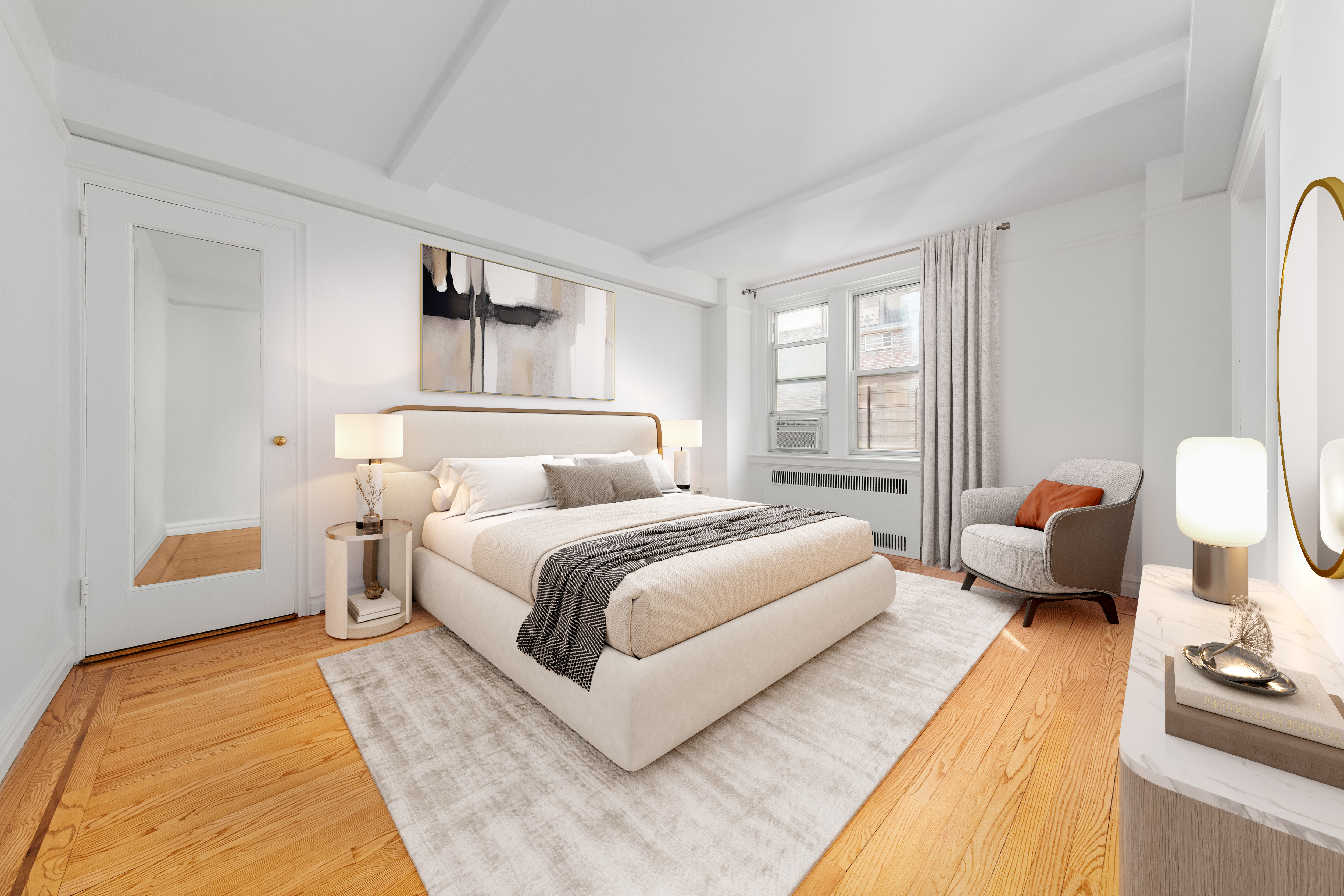 110 East 87th Street, Unit 5C Manhattan, NY 10128 - Photo 10 of 13 a bedroom with a bed and wooden floor