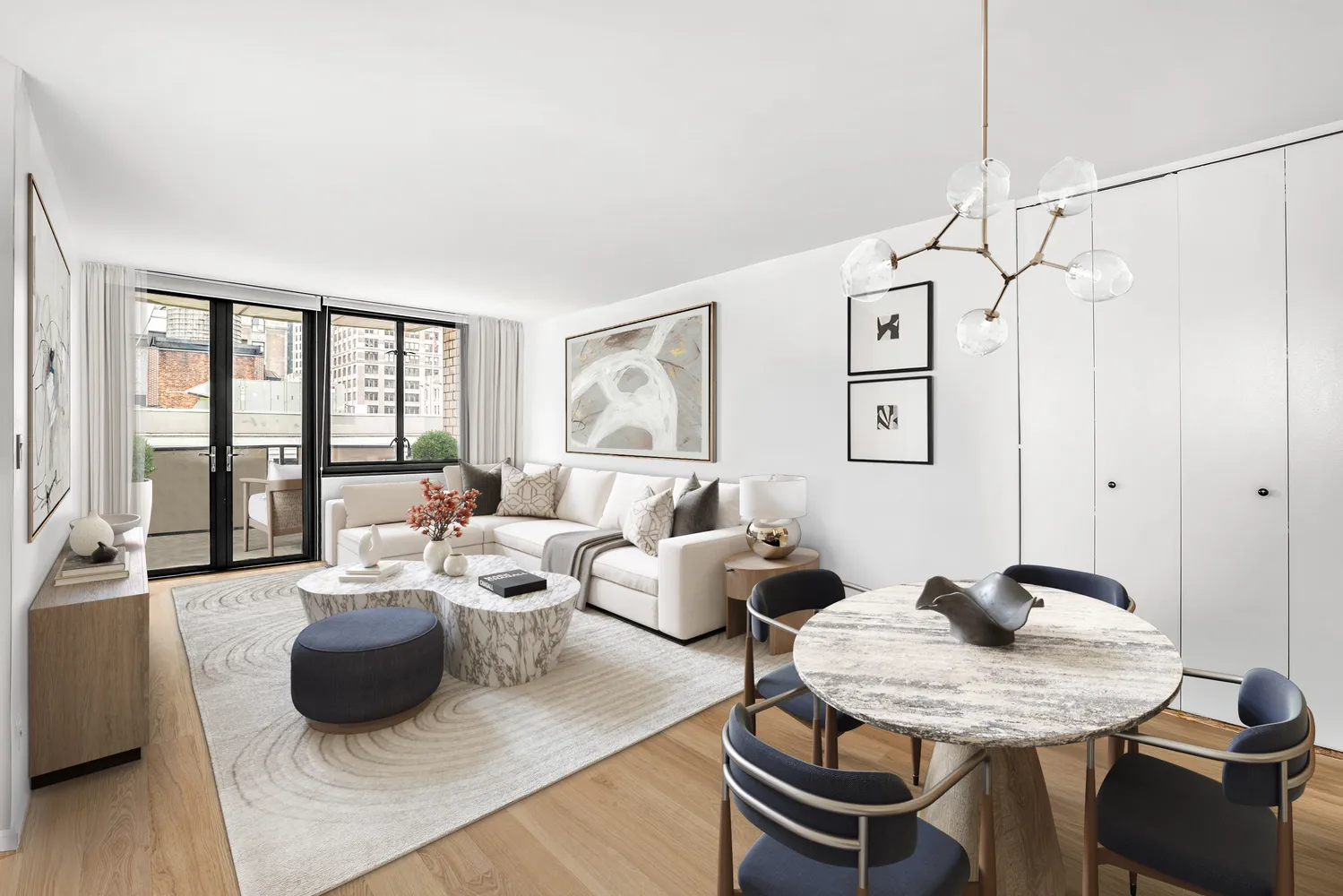 a living room with furniture and a window