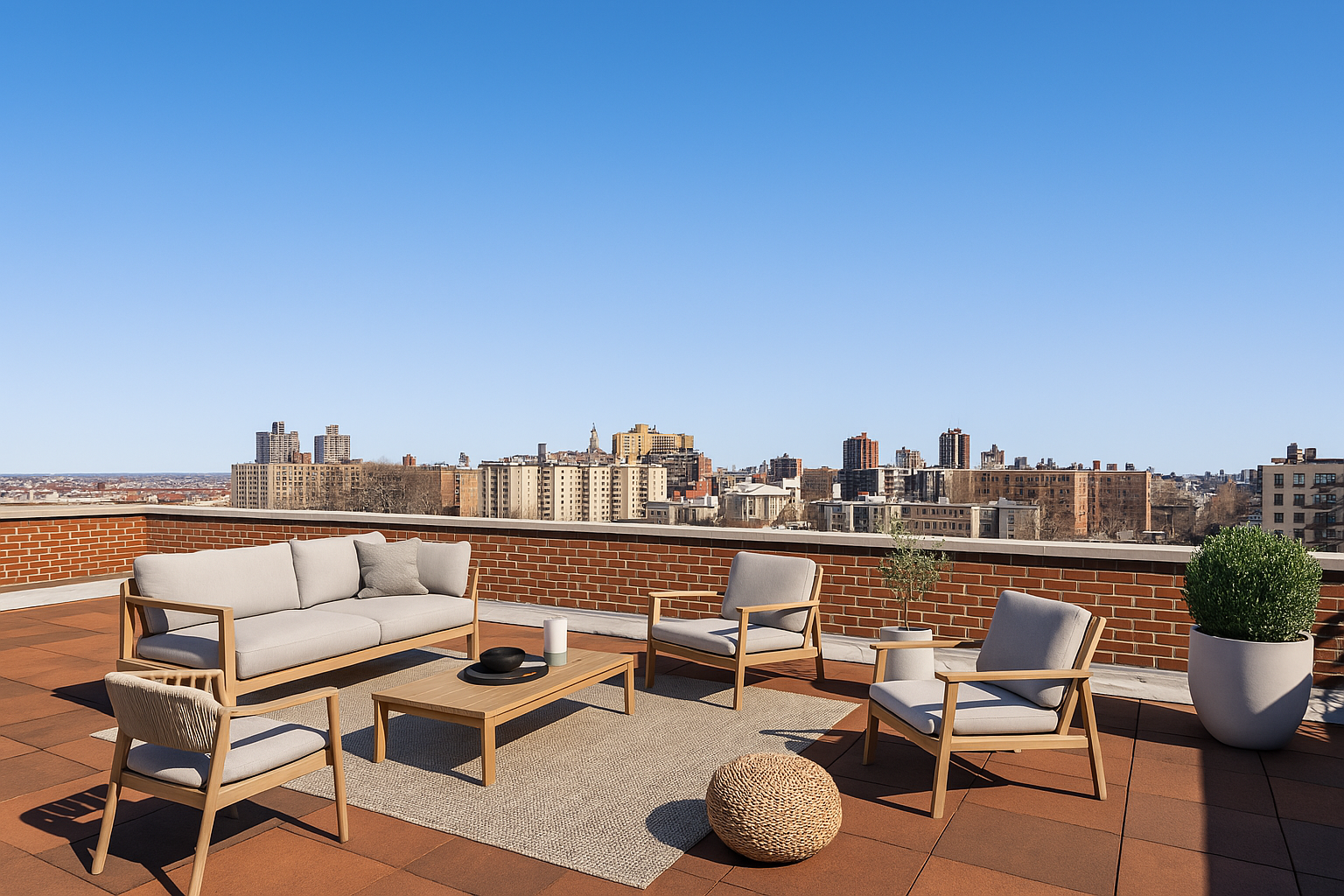 45 Overlook Terrace, Unit 7J Manhattan, NY 10033 - Photo 8 of 11 a terrace with outdoor seating and a city view