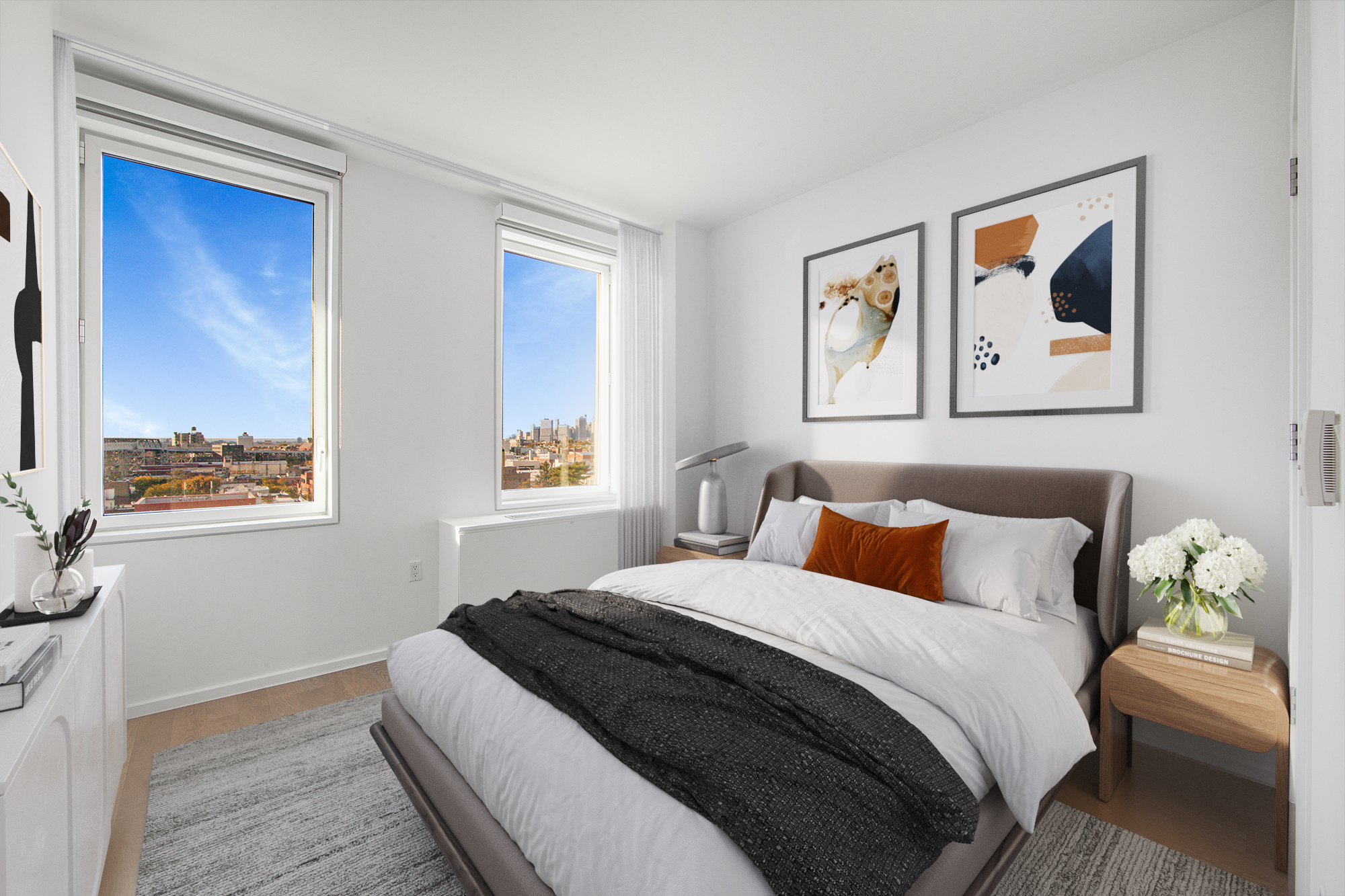 202 8th Street, Unit 8B Brooklyn, NY 11215 - Photo 4 of 20 a bedroom with bed and wall painting with wooden floor