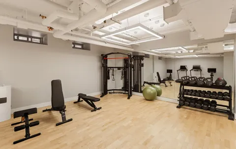a view of a room with gym equipment