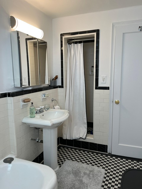 435 West 23rd Street, Unit 7B Manhattan, NY 10011 - Photo 15 of 23 a bathroom with a sink a toilet and mirror