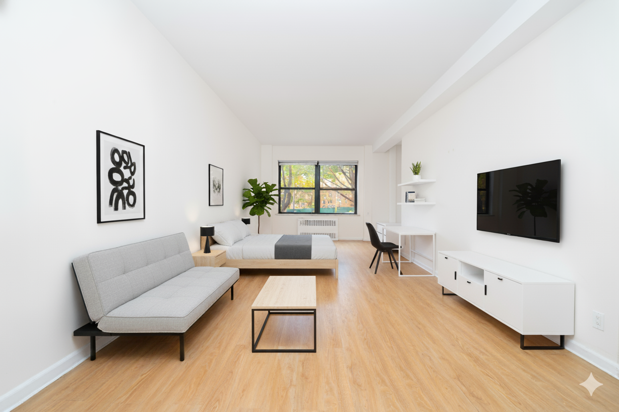 99-52 66th Road, Unit 1H Queens, NY 11374 - Photo 1 of 11 a living room with furniture and a flat screen tv