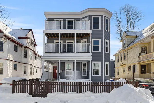 a front view of a large building