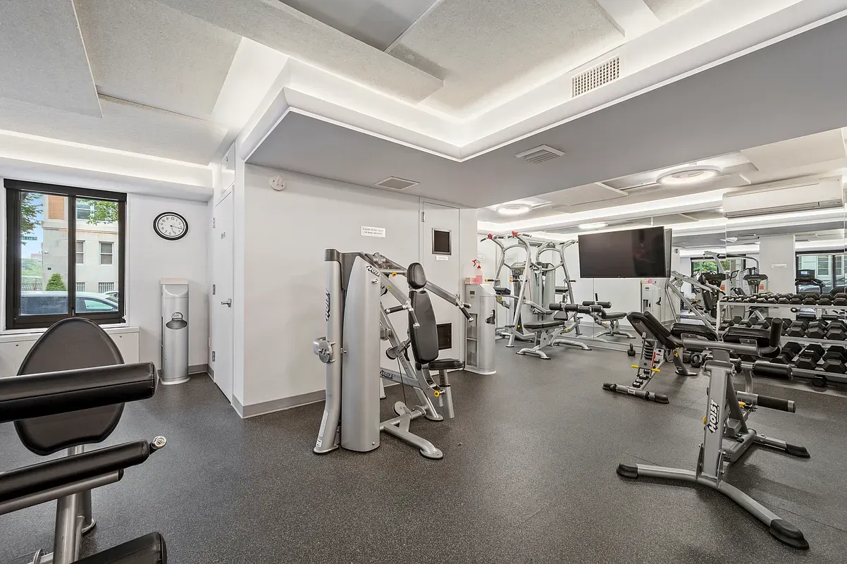 a view of a room with gym equipment