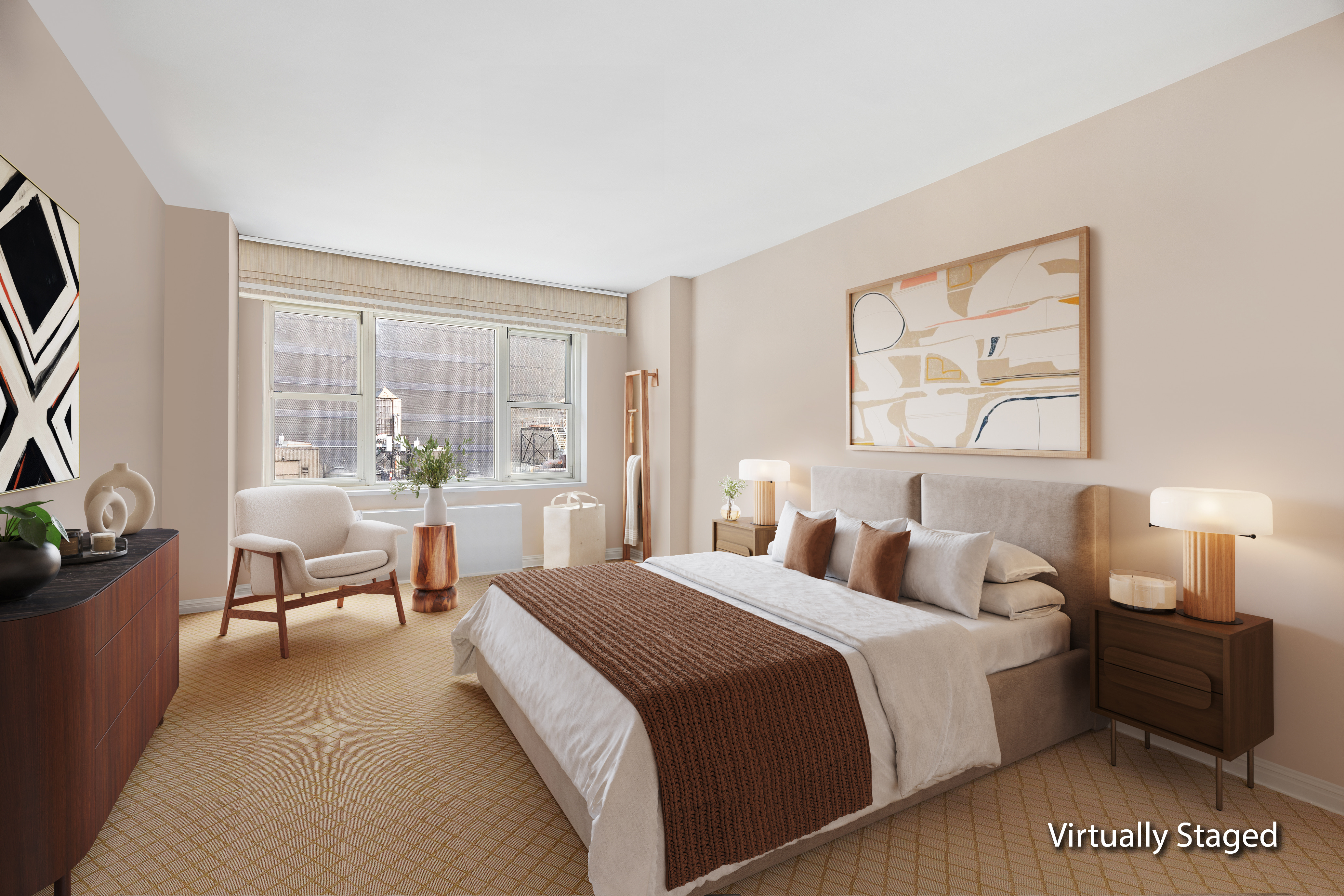 159 West 53rd Street, Unit 16E Manhattan, NY 10019 - Photo 6 of 10 a spacious bedroom with a bed and a couch