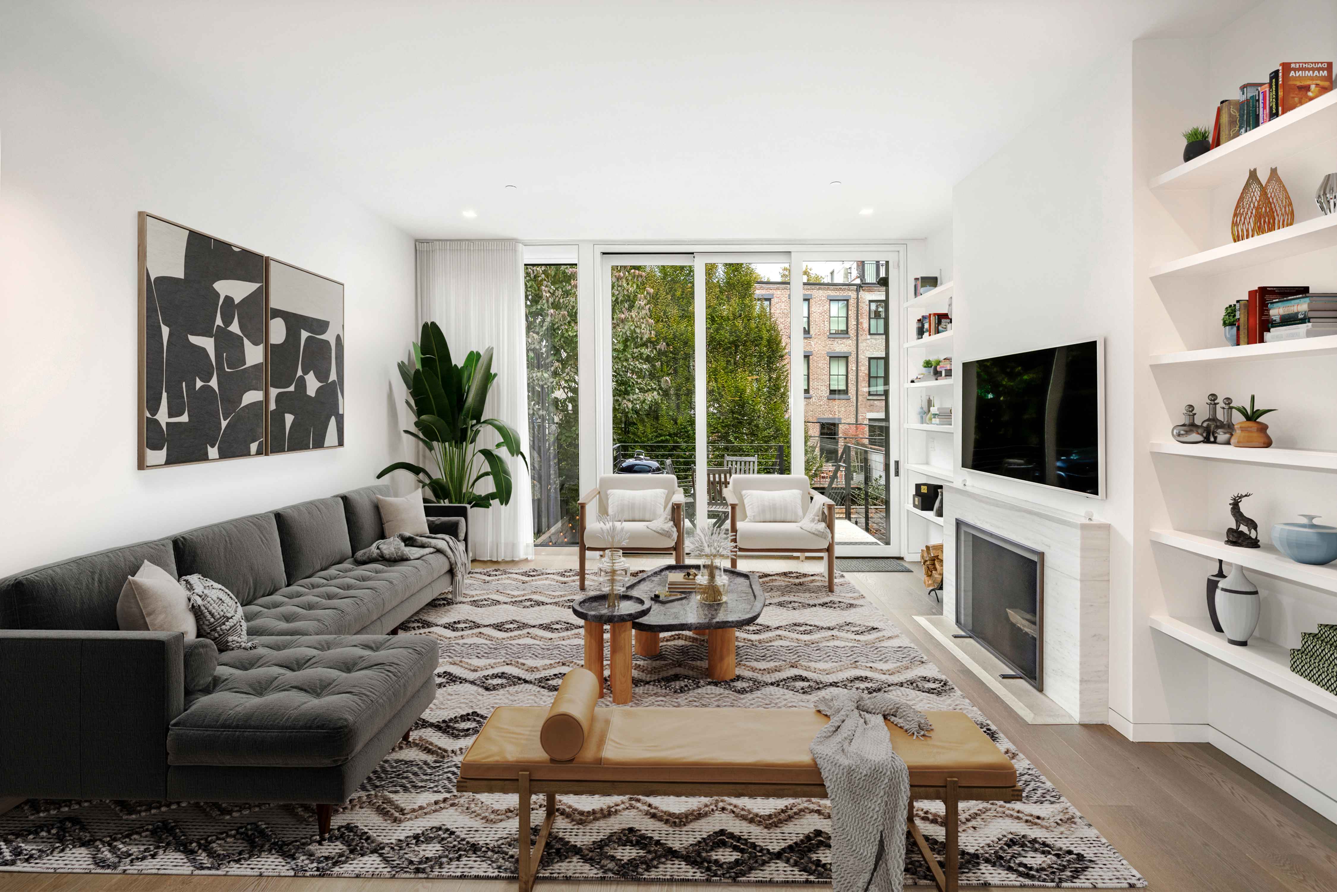 369 Union Street Brooklyn, NY 11231 - Photo 5 of 21 a living room with fireplace furniture and a flat screen tv