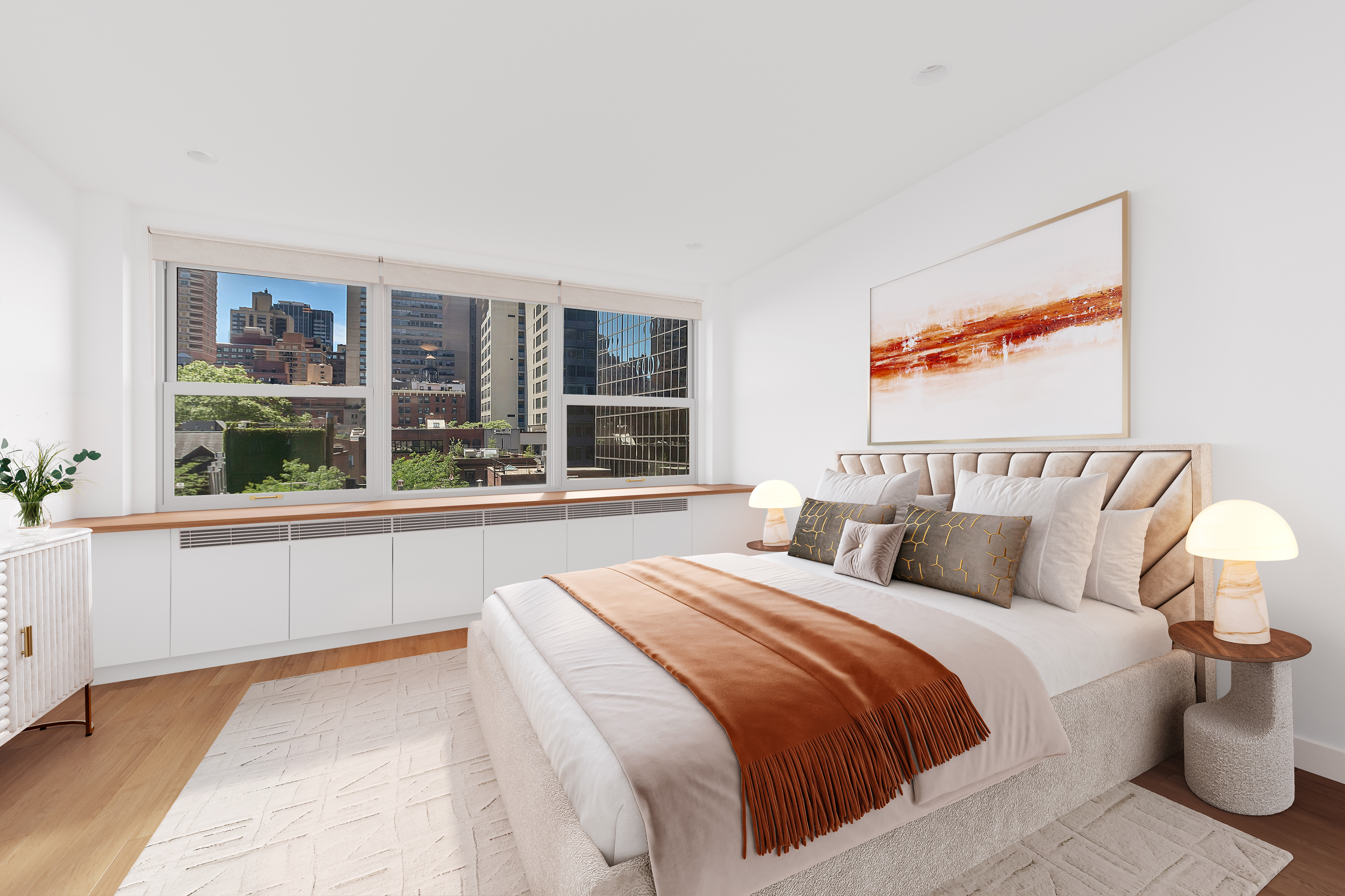 221 East 50th Street, Unit 6D/7D Manhattan, NY 10022 - Photo 10 of 19 a bedroom with bed and a large window