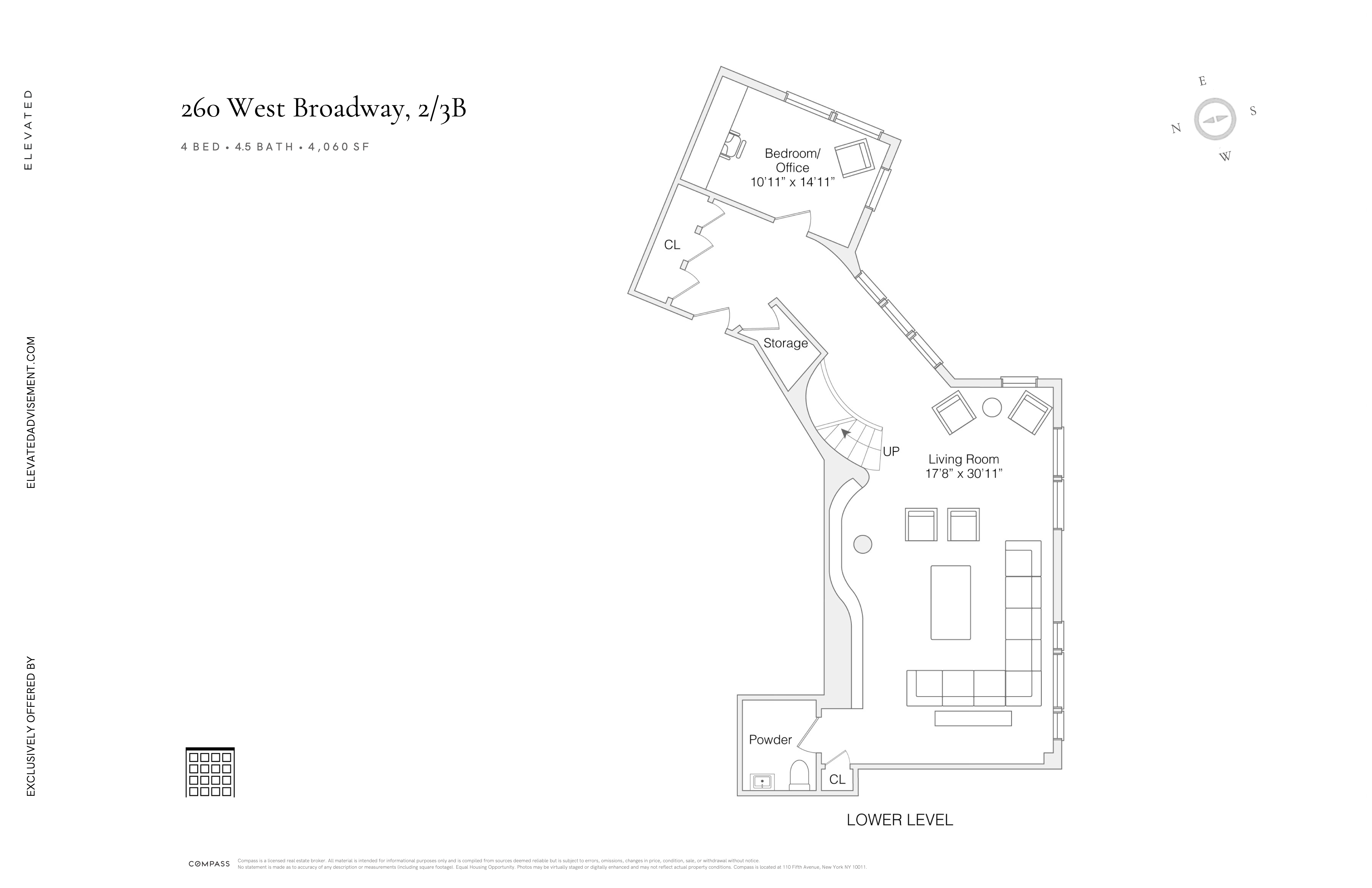 260 West Broadway, Unit 2/3B Manhattan, NY 10013 - Photo 21 of 21 a picture of a room with a white wall and a clock