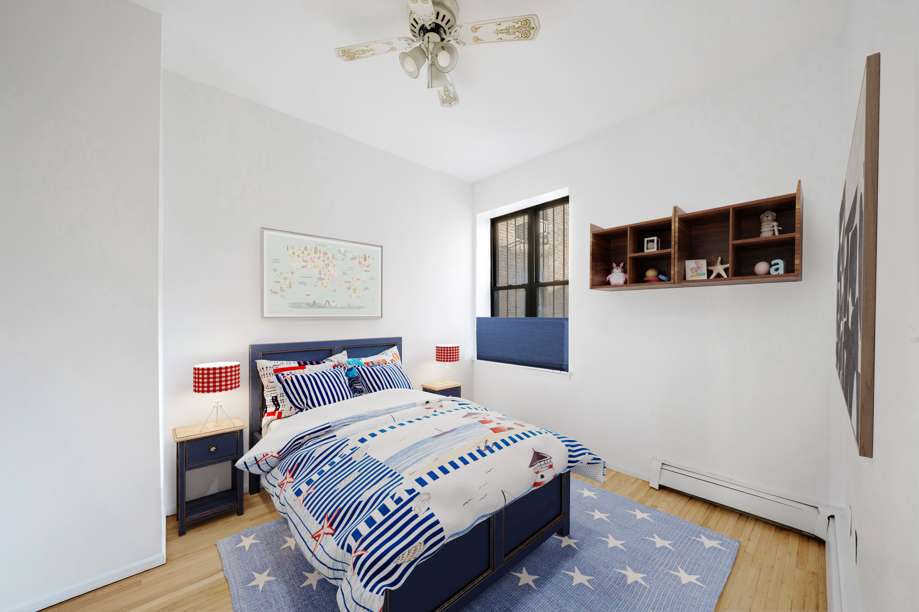 430 Sterling Place, Unit 2B Brooklyn, NY 11238 - Photo 8 of 14 a bedroom with a bed and a chandelier