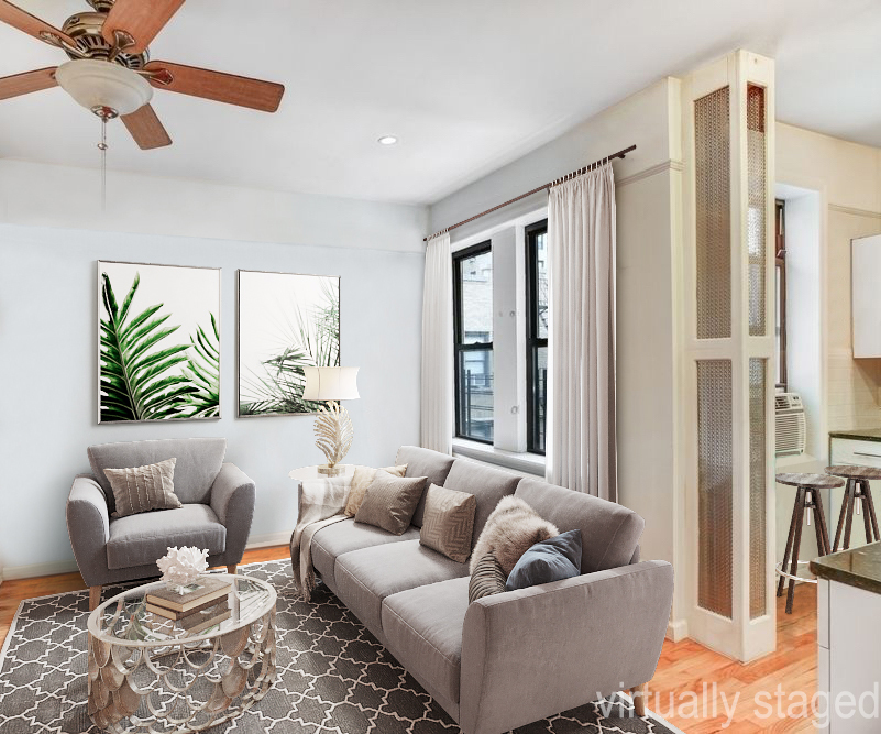779 Riverside Drive, Unit B60 Manhattan, NY 10032 - Photo 1 of 9 a living room with furniture and a large window