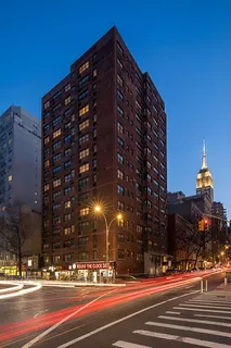 a view of a building and a street