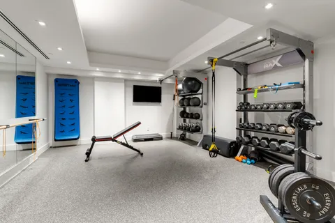 a view of a room with gym equipment
