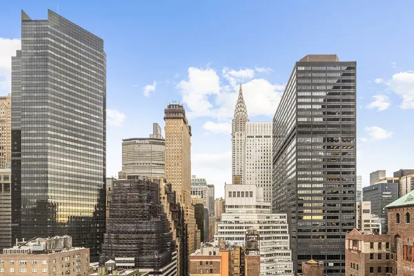 a city view with tall buildings