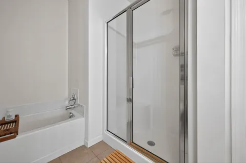 a bathroom with a bathtub