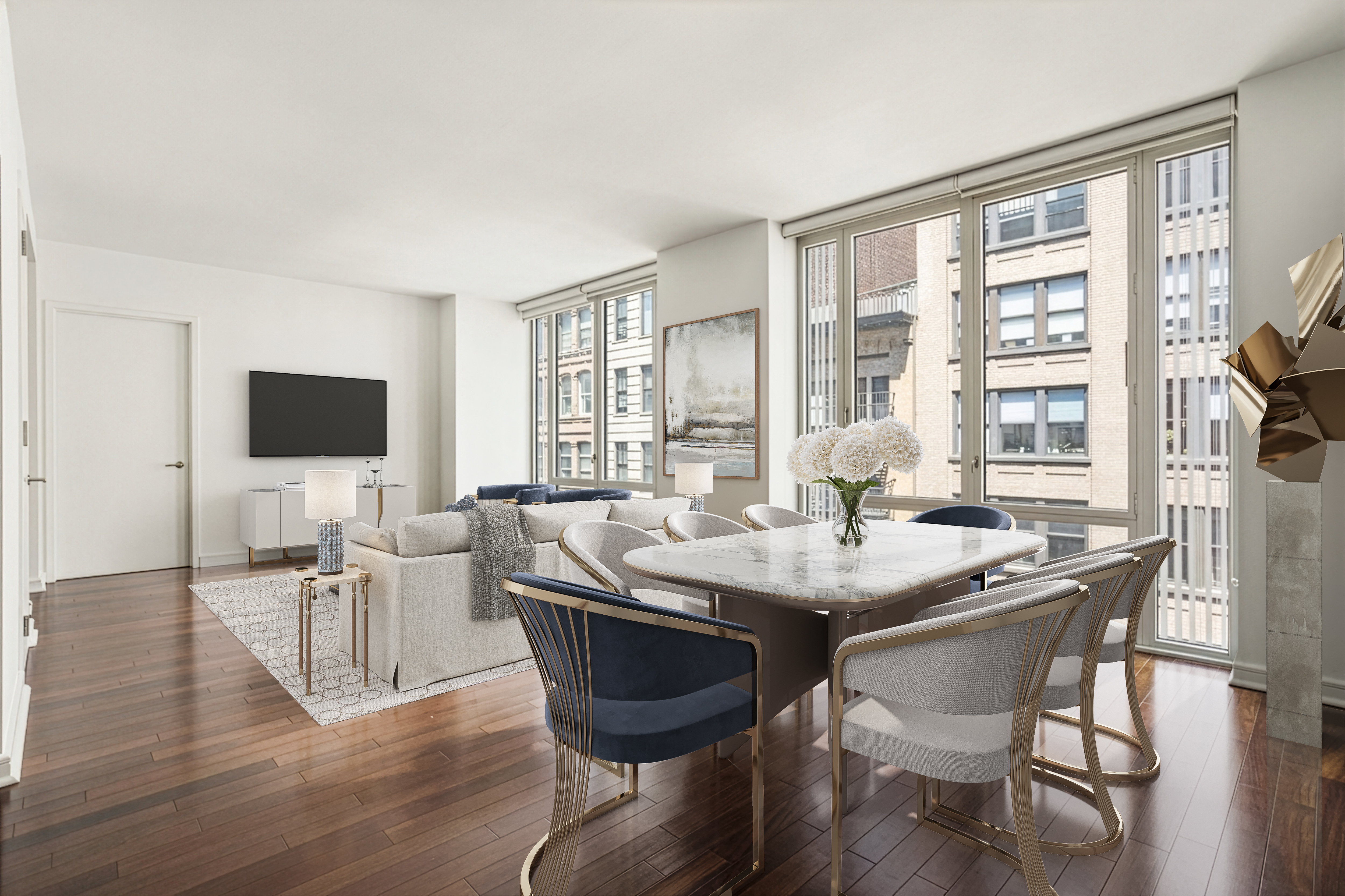 130 West 19th Street, Unit 7C Manhattan, NY 10011 - Photo 1 of 13 a view of a dining room with furniture and wooden floor