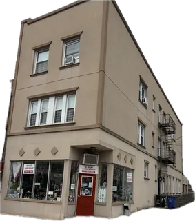 a front view of a building