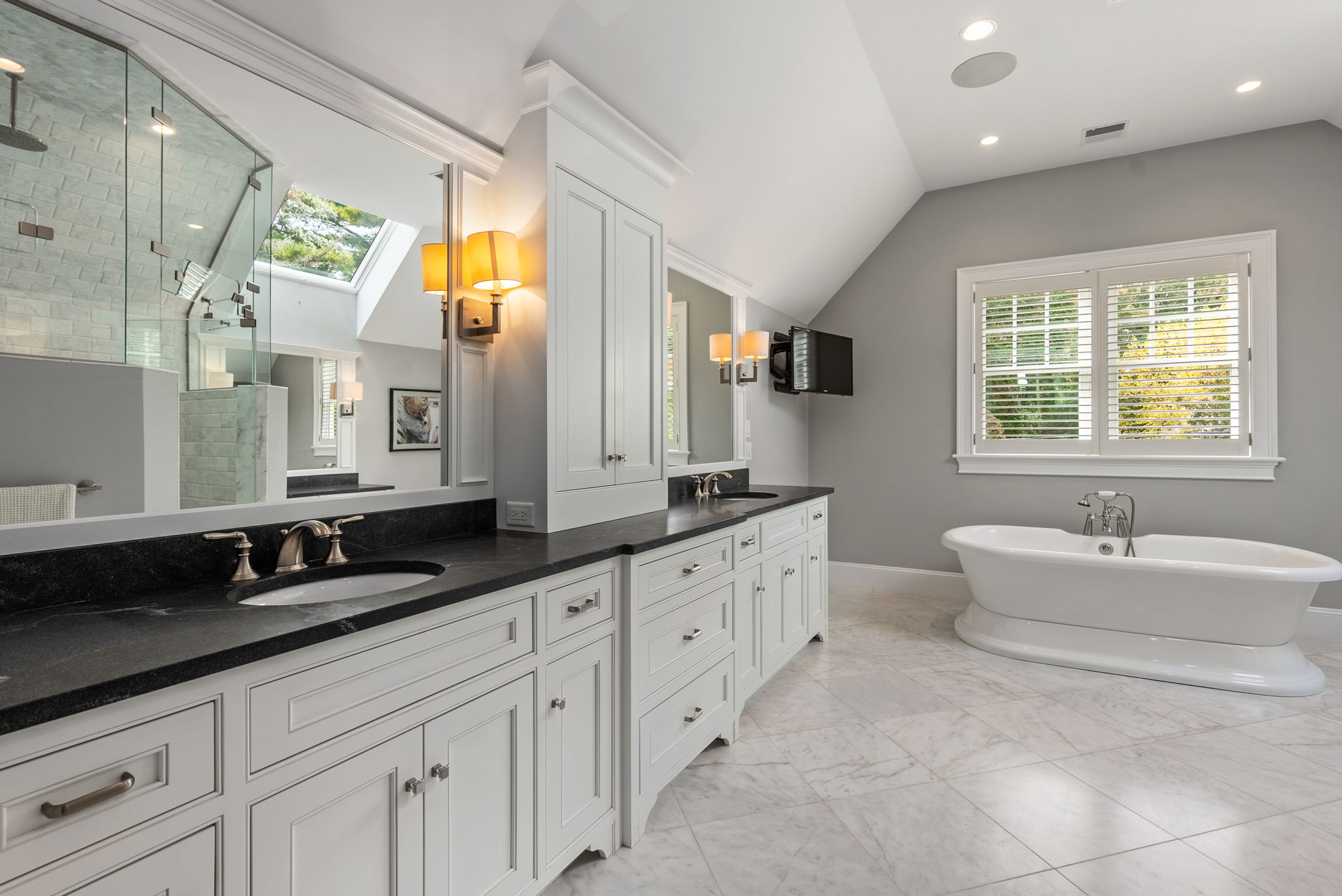 9 Wynnewood Road Wellesley Hills, MA 02481 - Photo 17 of 27 a spacious bathroom with double sink and a bathtub