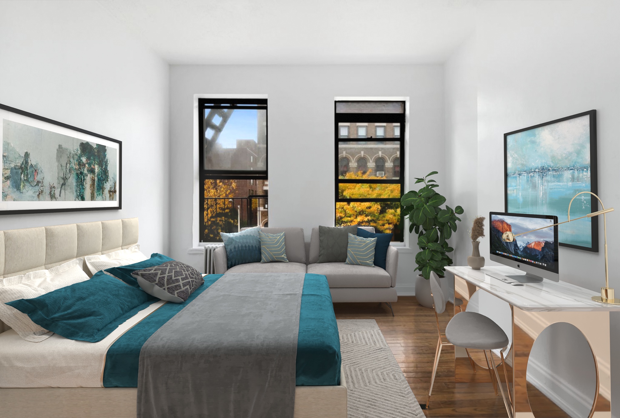1777 Madison Avenue, Unit 24 Manhattan, NY 10035 - Photo 12 of 20 a living room with furniture large window and flat screen tv